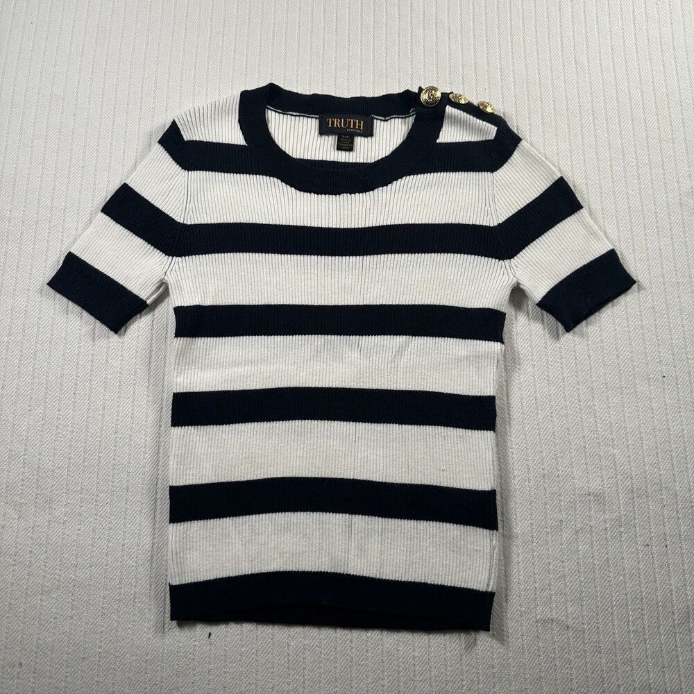TRUTH by Republic Women's S Small Striped Knit Sweater Gold Button
